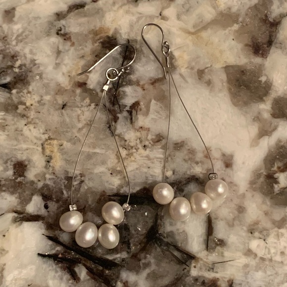 Lab Grown Pearl Dangle Earrings - Picture 3 of 3